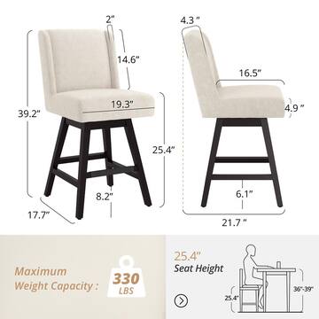 LUE BONA Joyce 26 in. Linen Fabric Upholstered Swivel Bar Stool with Solid Wood Leg High Back Counter Bar Stool (Set of 4) QYS-LINEN-4