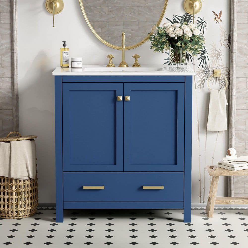 30 in. Freestanding Single Sink Blue Bath Vanity with White Ceramic Top price history on PriceWatchPro