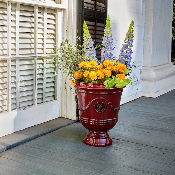 Porter Large 15.50 in. x 18 in. 20 Qt. Oxblood Resin Composite Urn Outdoor Planter