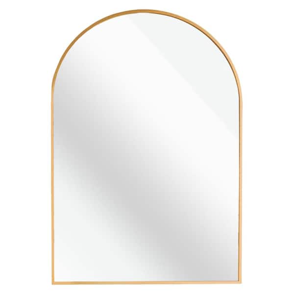 Thi 24 in. W x 32 in. H Modern Arched Aluminum Framed Living Room Wall Mirror Bathroom Vanity Hanging Mirror in Gold