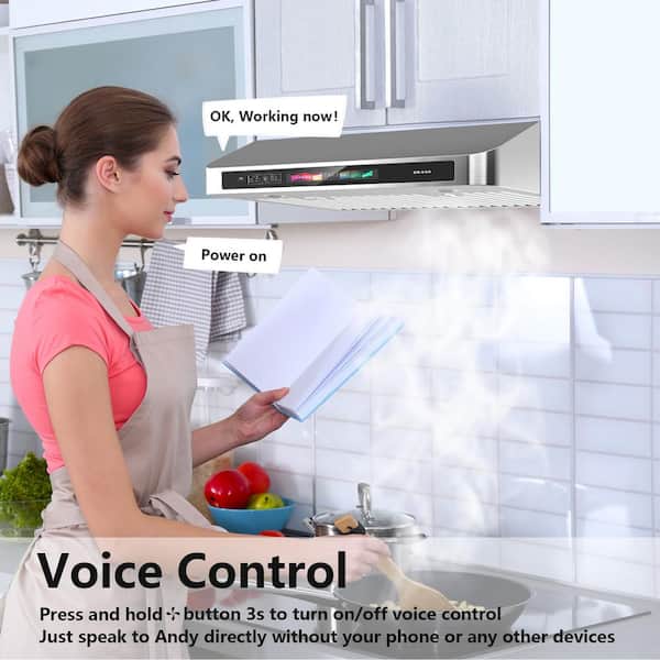 36 in. W Under Cabinet 900 CFM Range Hood in Silver 4-Speed Exhaust Fan with Voice/Gesture/Touch Control