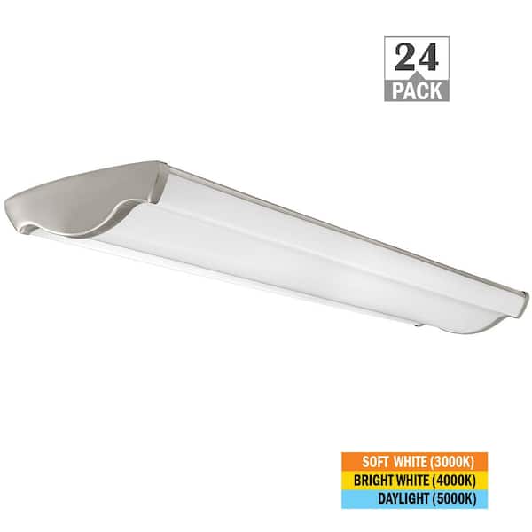 4 ft. Vintage Industrial Integrated LED Shop Light 3600LM 40W Adjustable CCT Brushed Nickel Decorative End Caps 24-Pack
