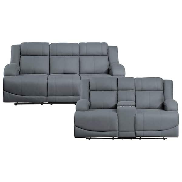 Lazzara Darcel 81.5 in. W Straight Arm Microfiber Rectangle Manual Reclining Sofa Set in Graphite Blue, 2-Piece