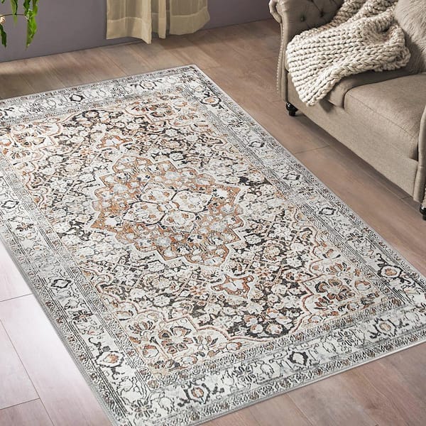 GlowSol Beige 8 ft. x 10 ft. Washable Floral Indoor Entryway Area Rug  LS_PHO_0YI9IEIC - The Home Depot