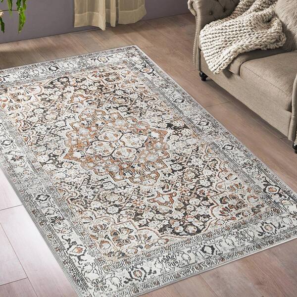 Elodi Mossy Gold 10 ft. x 14 ft. Geometric Floral Medallion Indoor Area Rug