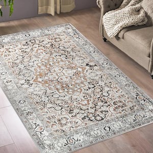 Elodi Mossy Gold 5 ft. 6 in. x 8 ft. 6 in. Geometric Floral Medallion Indoor Area Rug