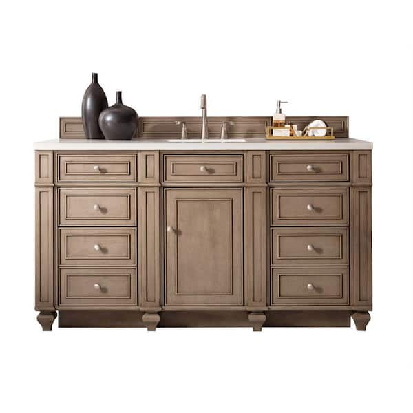 James Martin Vanities Bristol 60 in. W x 23.5 in.D x 34 in.H Single Vanity in Whitewashed Walnut with Quartz Top in Eternal Jasmine Pearl