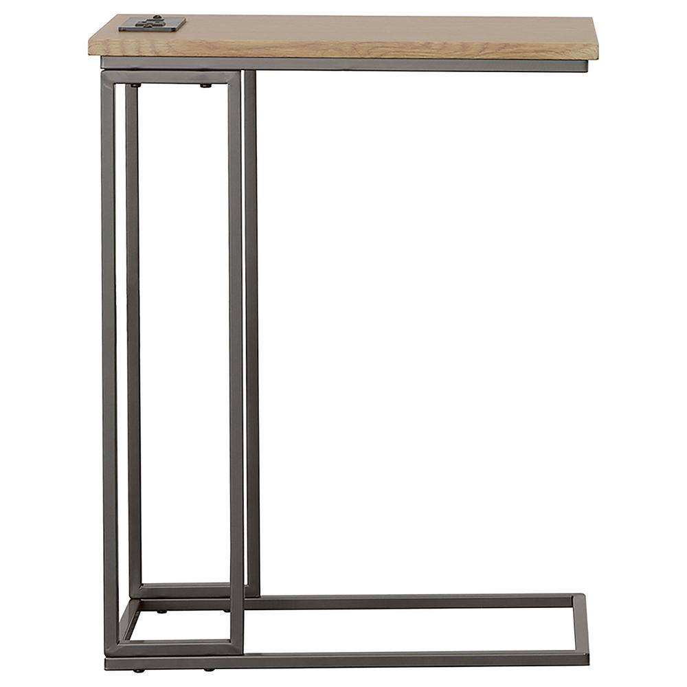 Gunmetal Grey and Natural Wood Industrial Snack Table with Power Ports
