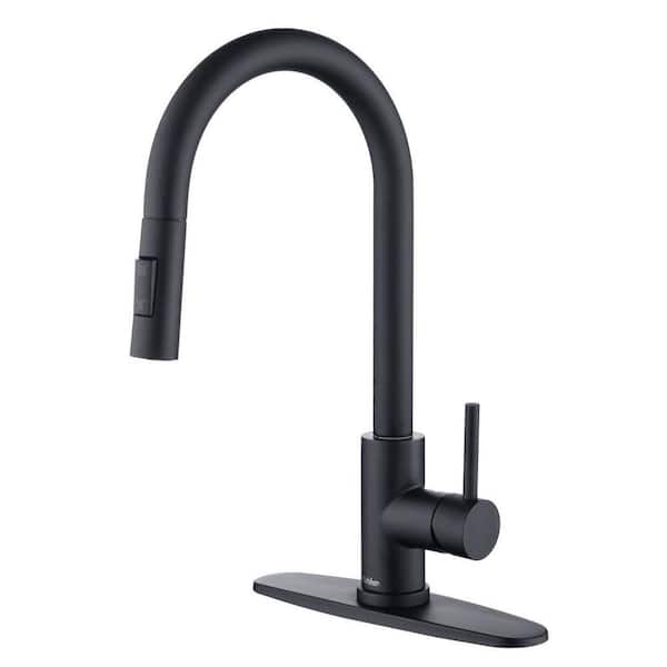 Single Handle Deck Mount Standard Kitchen Faucet Stainless Steel 1 Handle Pull Out Faucet in Matte Black