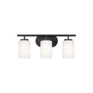 Oslo 20 in. 3-Light Midnight Black Transitional Contemporary Bathroom Vanity Light with Cased Opal Etched Glass Shades