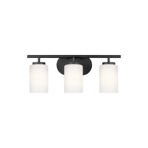 Generation Lighting Oslo 20 in. 3-Light Midnight Black Transitional Contemporary Bathroom Vanity Light with Cased Opal Etched Glass Shades