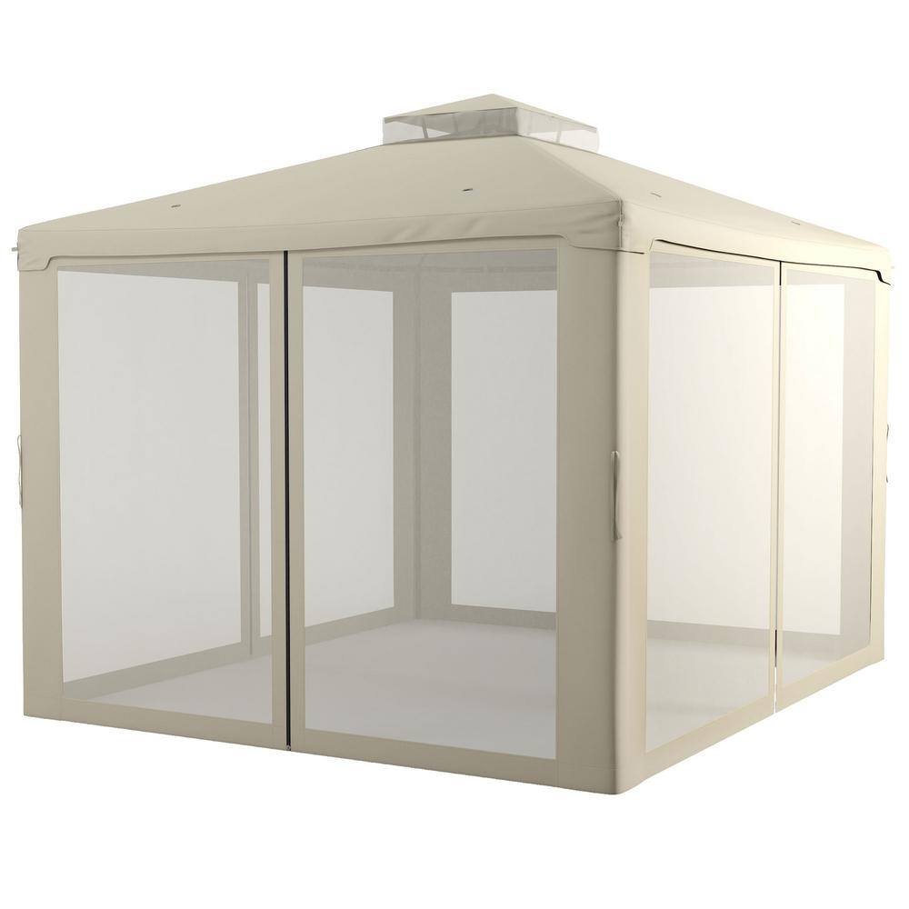 Cream White Steel Frame Patio Gazebo with Mesh Walls