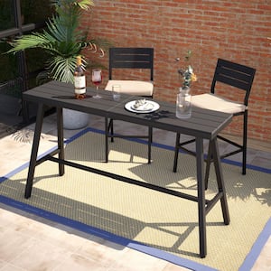 63 in. Metal Outdoor Terrace Trapezoid Bar Height Dining Table in Black