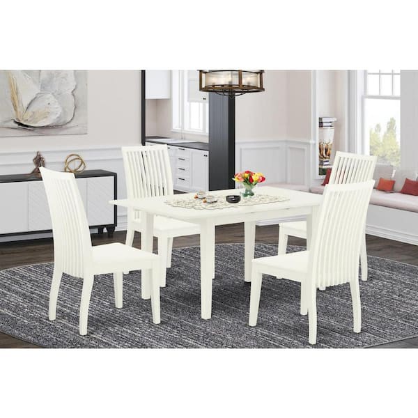 East West Furniture 5-Piece Linen White Finish Solid Wood Top - Rectangular Dining Room Set with Butterfly Leaf - Seats 4
