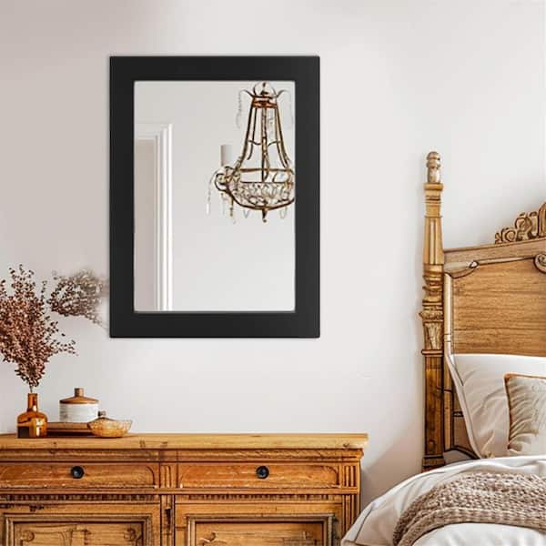 24 in. W x 32 in. H Simple Rectangular Black Wood Frame Bathroom Mirror Vanity Mirror Wall Mirror/Floor Mirror