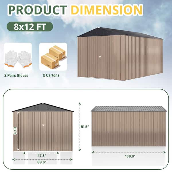 VIWAT 8 ft. W x 12 ft. D Metal Outdoor Storage Shed with