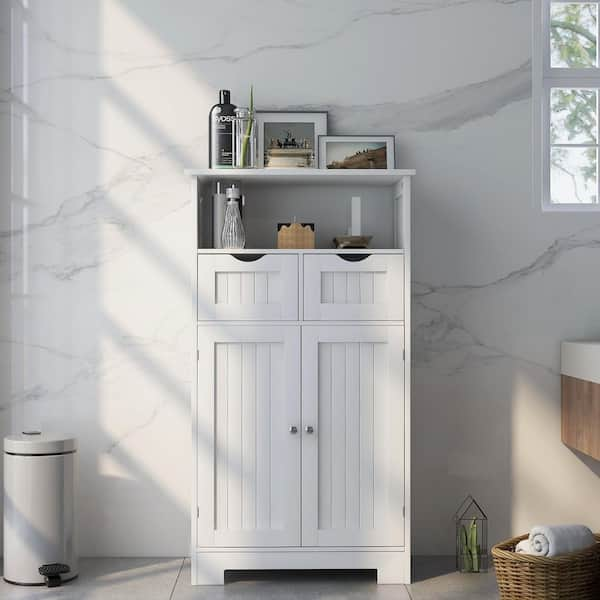 23.62 in. W x 11.8 in. D x 39.57 in. H White Bathroom Standing Storage  Linen Cabinet with 3-Drawers and 1-Door