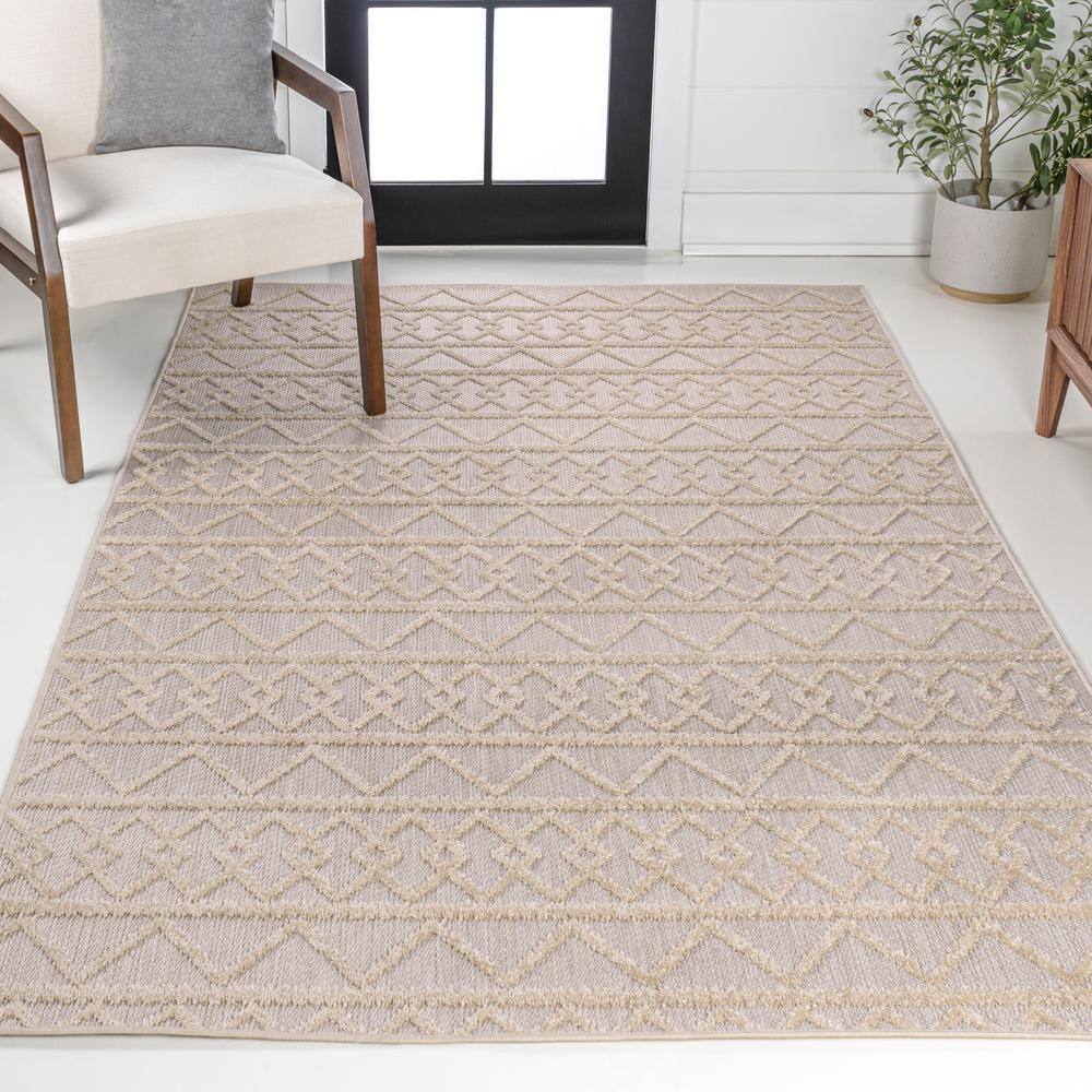 Aylan Beige High-Low Pile Geometric Indoor/Outdoor Area Rug