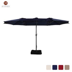 15 ft. Large Double-Sided Outdoor Twin Patio Market Umbrella in Navy with Crank and Base
