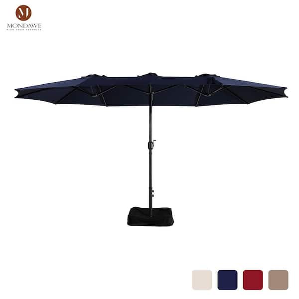 Mondawe 15 ft. Large Double-Sided Outdoor Twin Patio Market Umbrella in Navy with Crank and Base