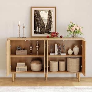 Ahlivia Light Brown Engineered Wood 59.4 in. Buffet Cabinet Sideboard with Shelves