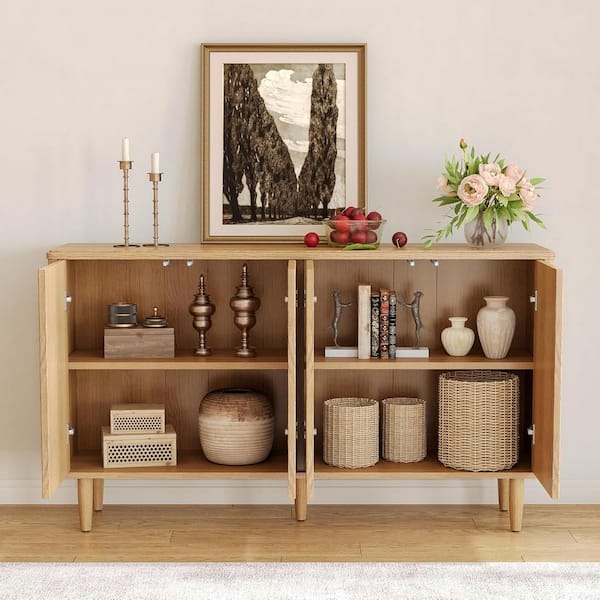 Ahlivia Light Brown Engineered Wood 59.4 in. Buffet Cabinet Sideboard with Shelves