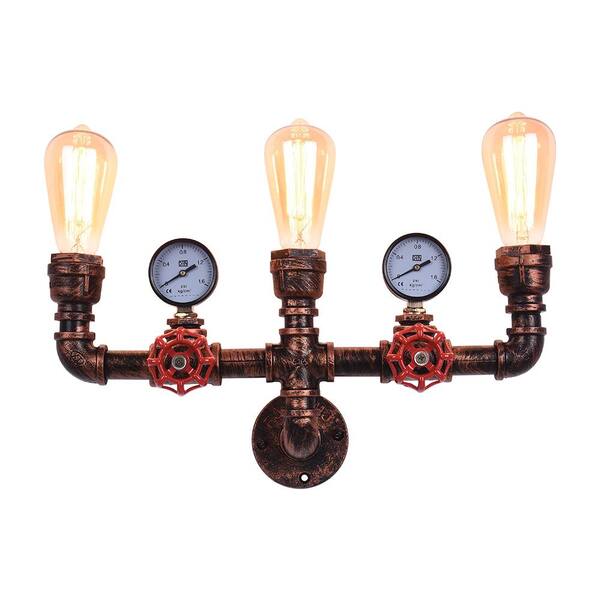 RRTYO Maltby 3-Light Black Red Water Pipe Wall Sconce