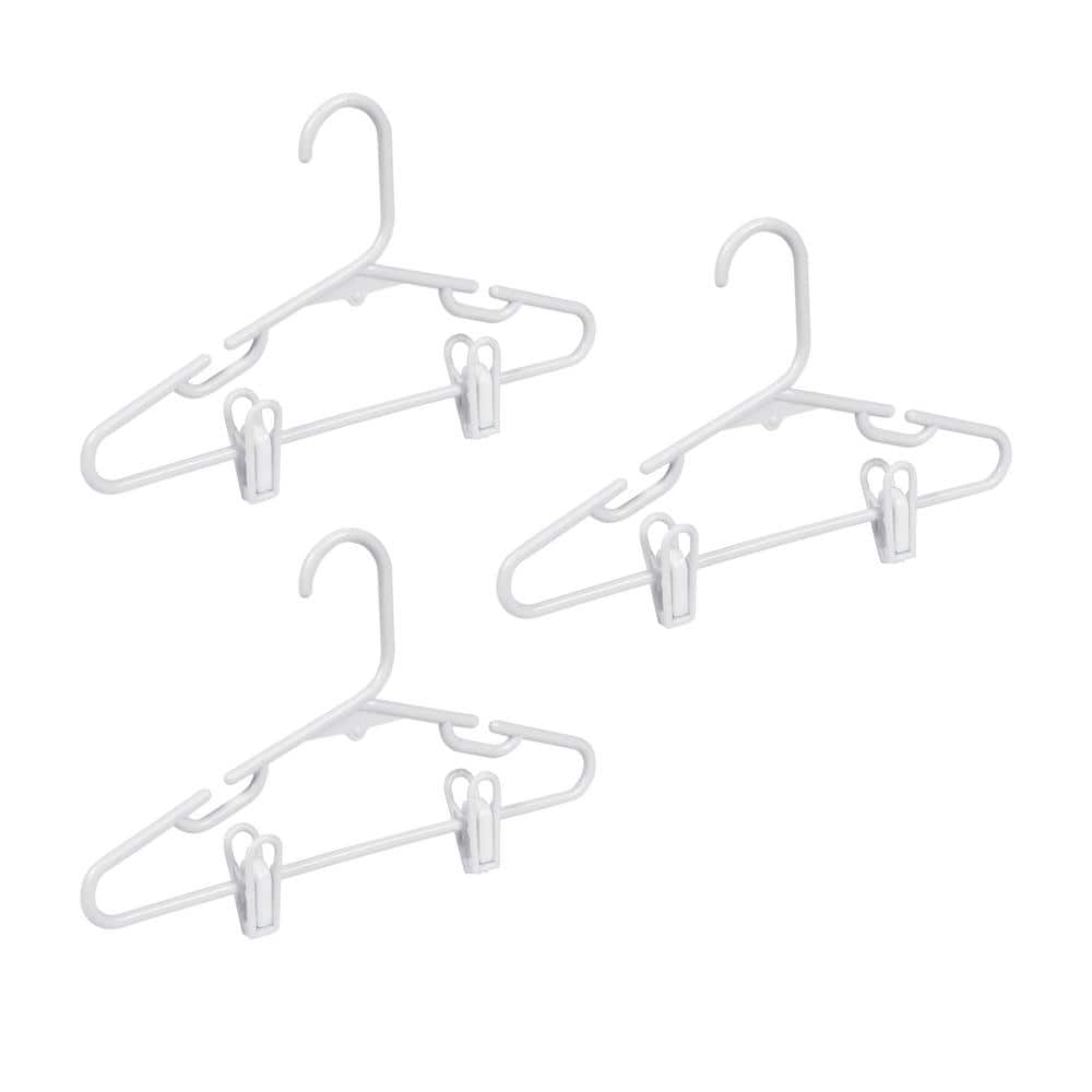 White Plastic Kids Clothes Hangers with Removable Clips, Set of 18