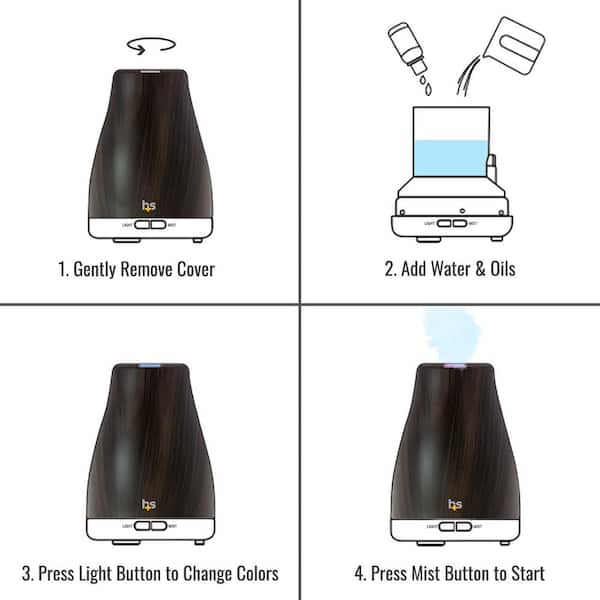 HealthSmart Essential Oil Diffuser & Cool Mist Humidifier for Small Rooms, Wood