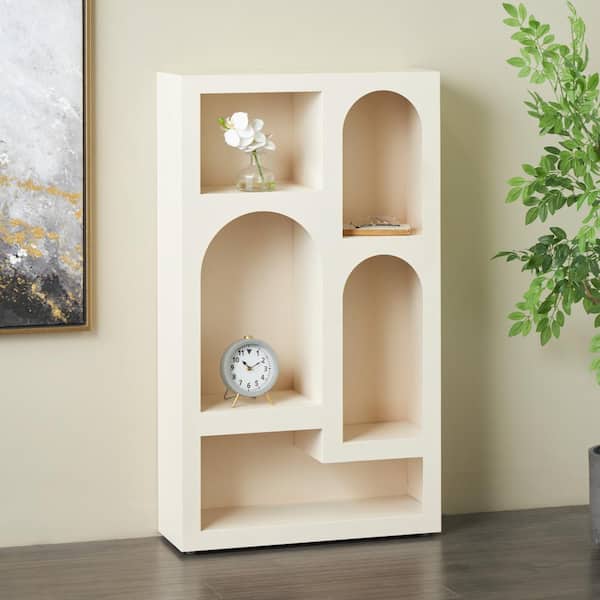 Litton Lane 48 in. H 5-Shelf Metal Stationary Cream Geometric Bookcase