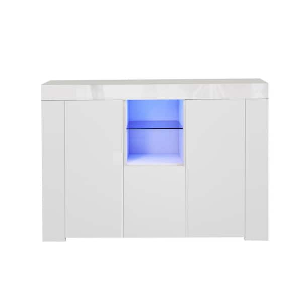 wetiny 32 in. White Kitchen Sideboard Cupboard with LED Light, Living Room TV Stand Unit Display Cabinet