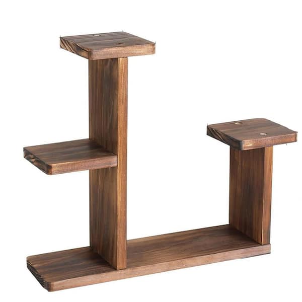 4-Tier Carbonized Color Wood Plant Stand (13.8 in. H W x 13 in. H
