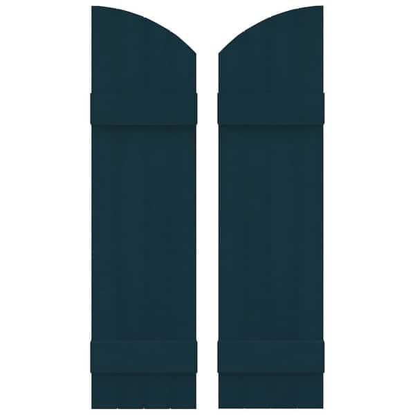 Builders Edge 14 in. W x 53 in. H Vinyl Exterior Arch Top Joined Board and Batten Shutters Pair in Midnight Blue