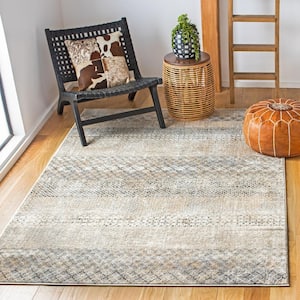 Amelia Gray/Gold Doormat 3 ft. x 3 ft. Square Geometric Distressed Area Rug