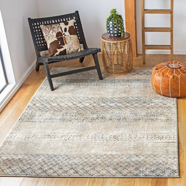 Amelia Gray/Gold Doormat 3 ft. x 3 ft. Square Geometric Distressed Area Rug