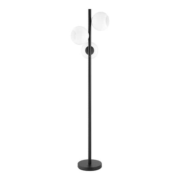 Hampton Bay Vista Heights 62 in. 3 Light Matte Black Standard Indoor Floor Lamp Opal White Glass Shade