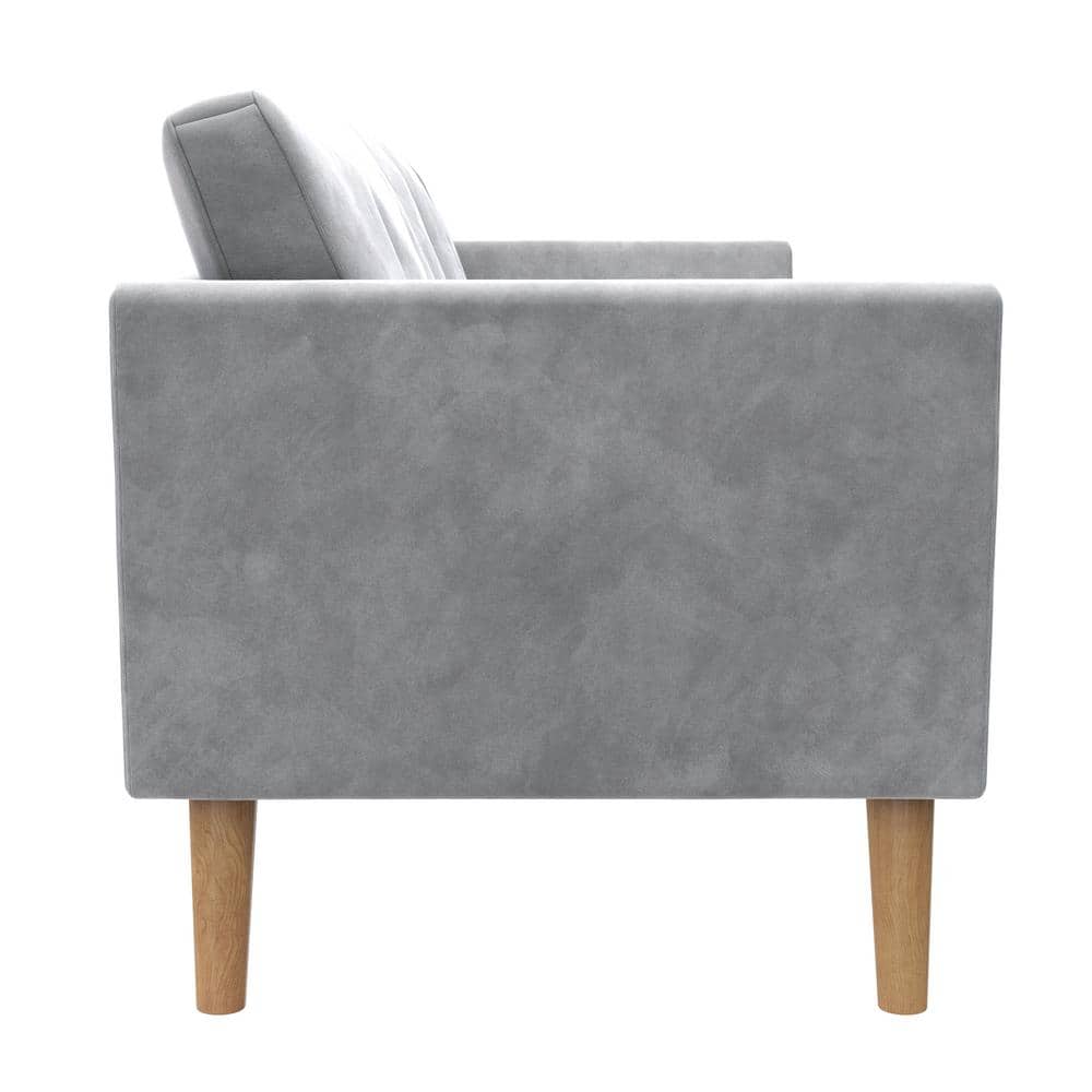 Elegant Gray Velvet Tufted Sofa with Sleek Wood Legs