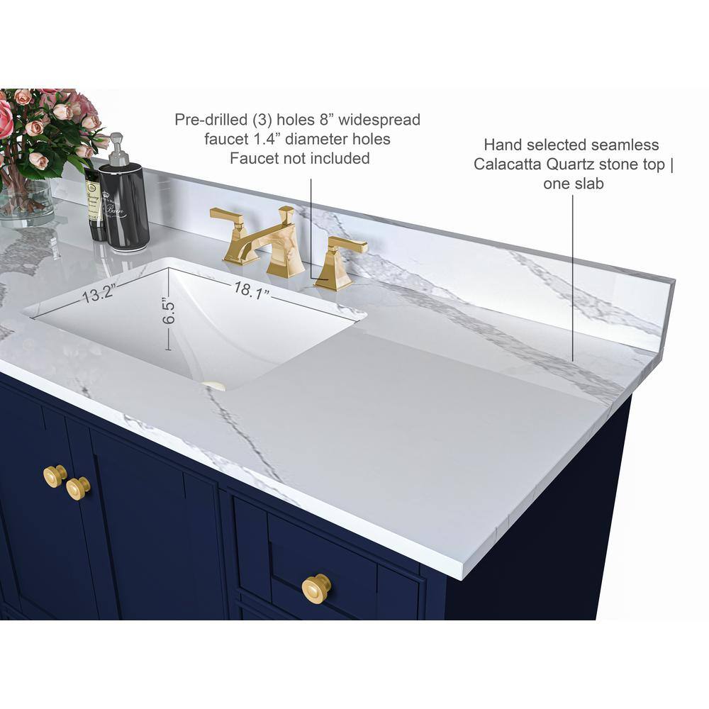 Audrey 84'' Heritage Blue Double Vanity with Calacatta Quartz Top