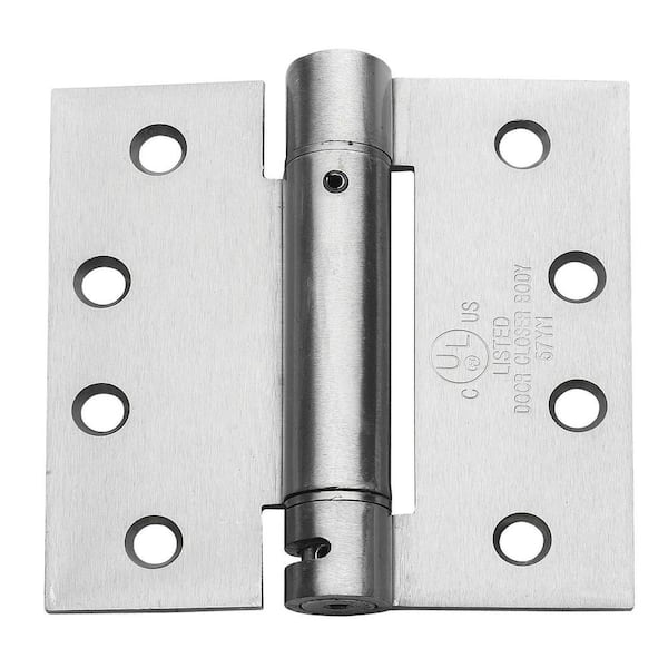 Global Door Controls 4 in. x 4 in. Brushed Chrome Full Mortise Spring Squared Hinge with Non-Removable Pin