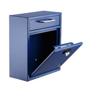Medium Drop Box Wall Mounted Locking Mailbox with Key and Combination lock, Blue