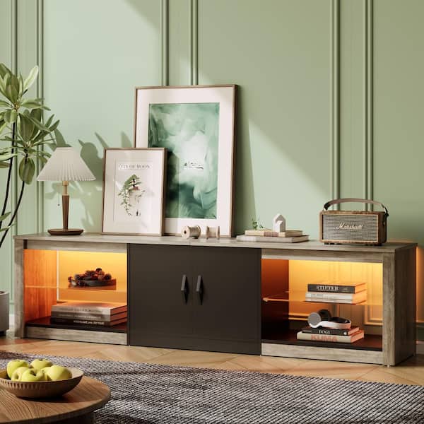 Bestier 70 in. Grey Wash TV Stand Fits TV's Up to 75 in. LED Entertainment Center with Adjustable Shelves and Cabinet
