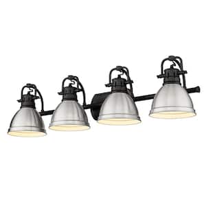 Duncan 33.5 in. 4-Light Matte Black Vanity Light with Pewter Shades