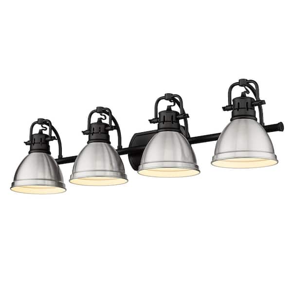 Golden Lighting Duncan 33.5 in. 4-Light Matte Black Vanity Light with Pewter Shades