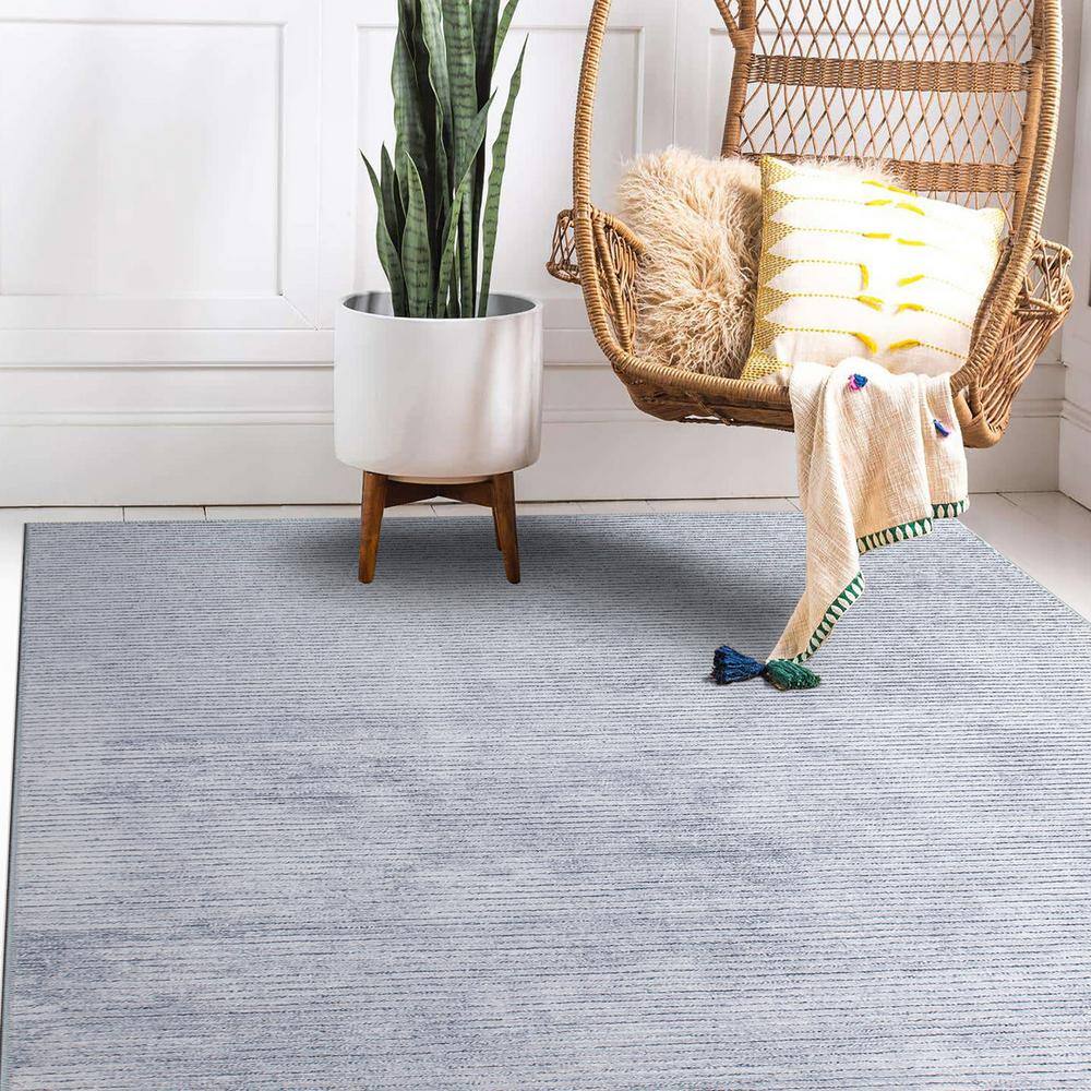 Eco-Friendly Gray Stripe Flat Woven 7'7"x9'6" Synthetic Area Rug