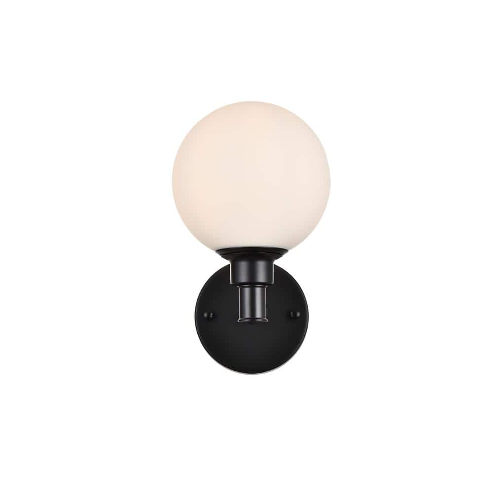 Simply Living 6 in. 1-Light Modern Black Vanity Light with Frosted ...