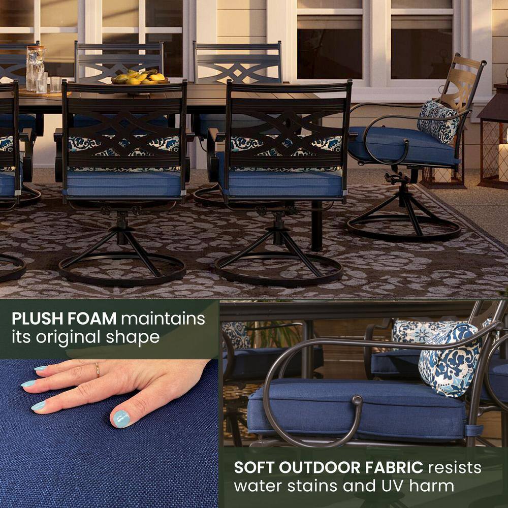Montclair Navy Blue 9-Piece Steel Outdoor Dining Set with Swivel Rockers
