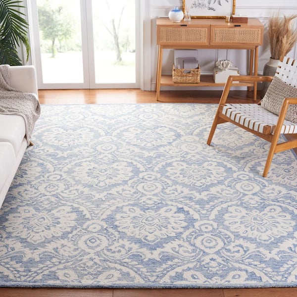 Blossom 9 ft. x 12 ft. Blue/Ivory Geometric Damask Floral Area Rug