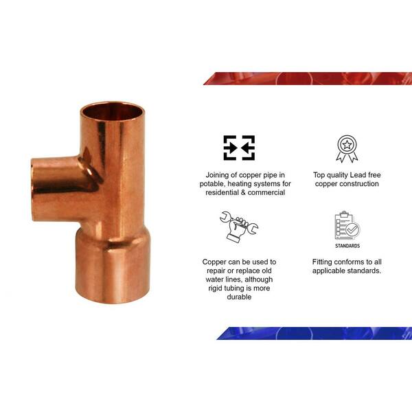 Midline Valve Copper Tee Fitting – 1/8in To 6in – Solder Cups & Threaded Connection For Plumbing