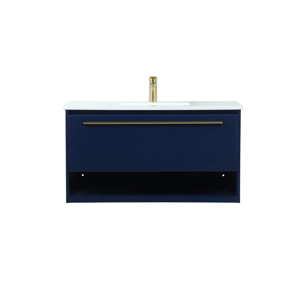 Timeless Home 36 in. W Single Bath Vanity in Blue with Engineered Stone Van