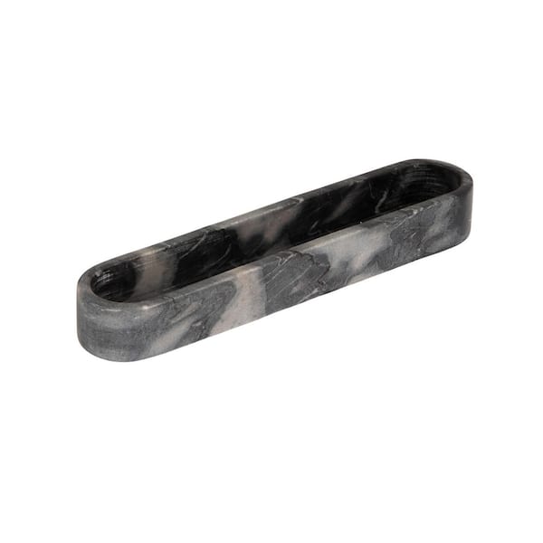 11.5 in. Dark Gray Marble Oval Cracker Chip and Dip Server